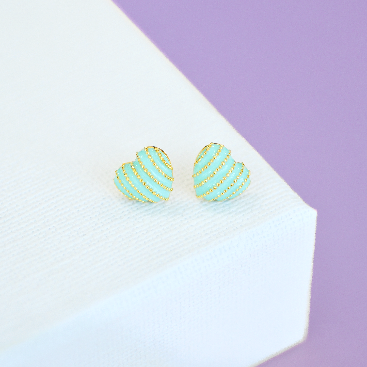 Gold Striped Heart Studs