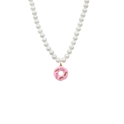 Pastel Donut Pendant Pearl Chain Necklace