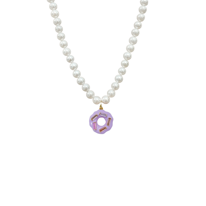 Pastel Donut Pendant Pearl Chain Necklace