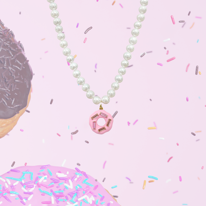 Pastel Donut Pendant Pearl Chain Necklace