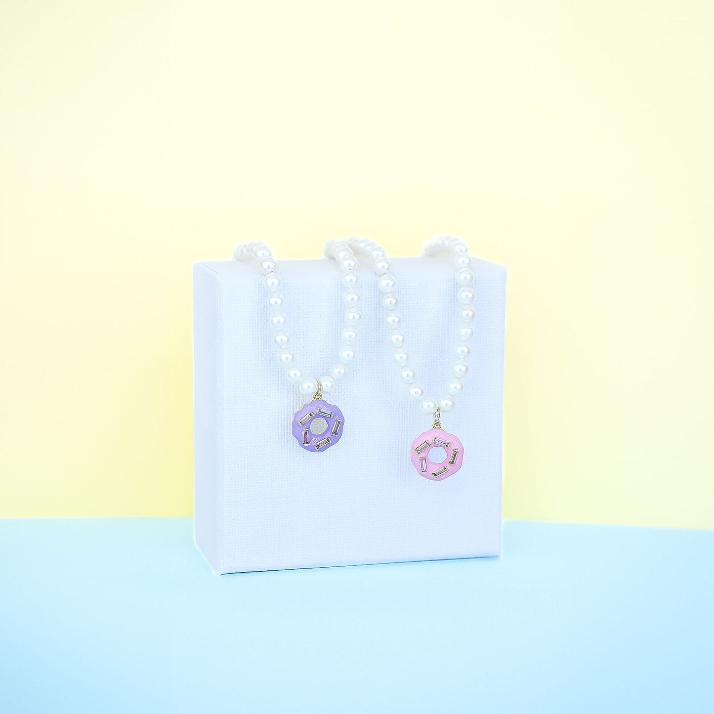 Pastel Donut Pendant Pearl Chain Necklace