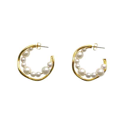 Golden Wave Pearl Earrings