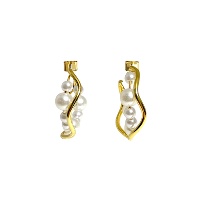 Golden Wave Pearl Earrings