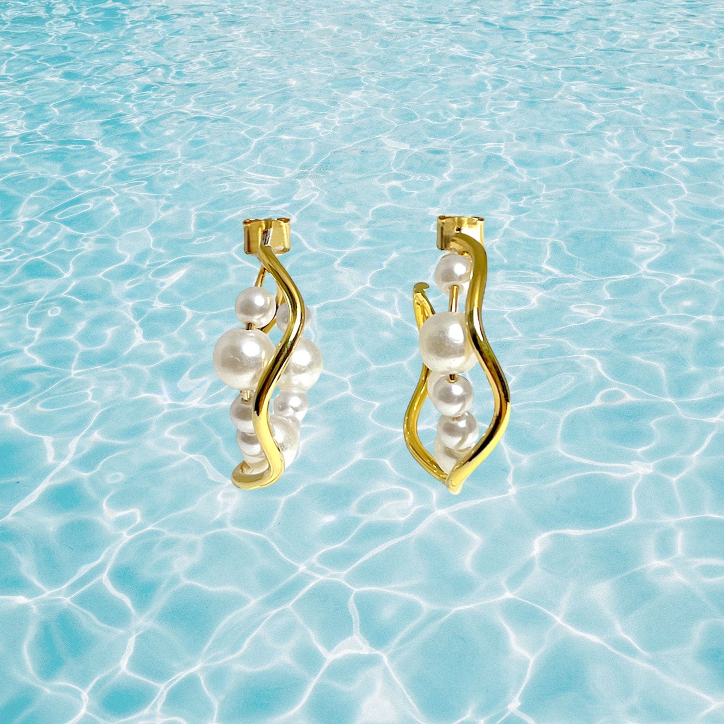 Golden Wave Pearl Earrings