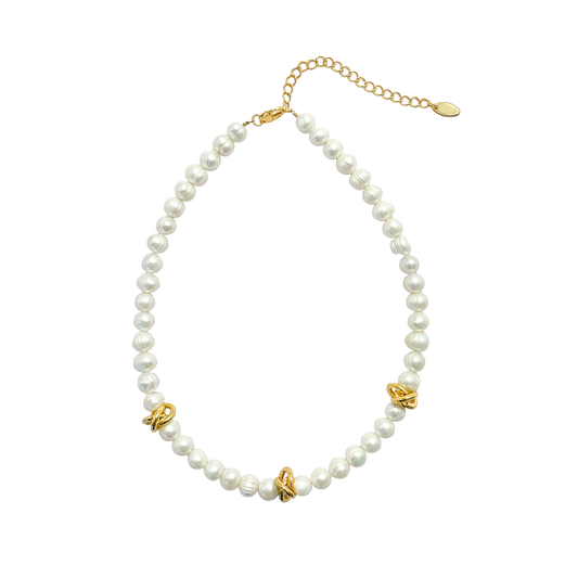 Pearl & Brass Knot Necklace