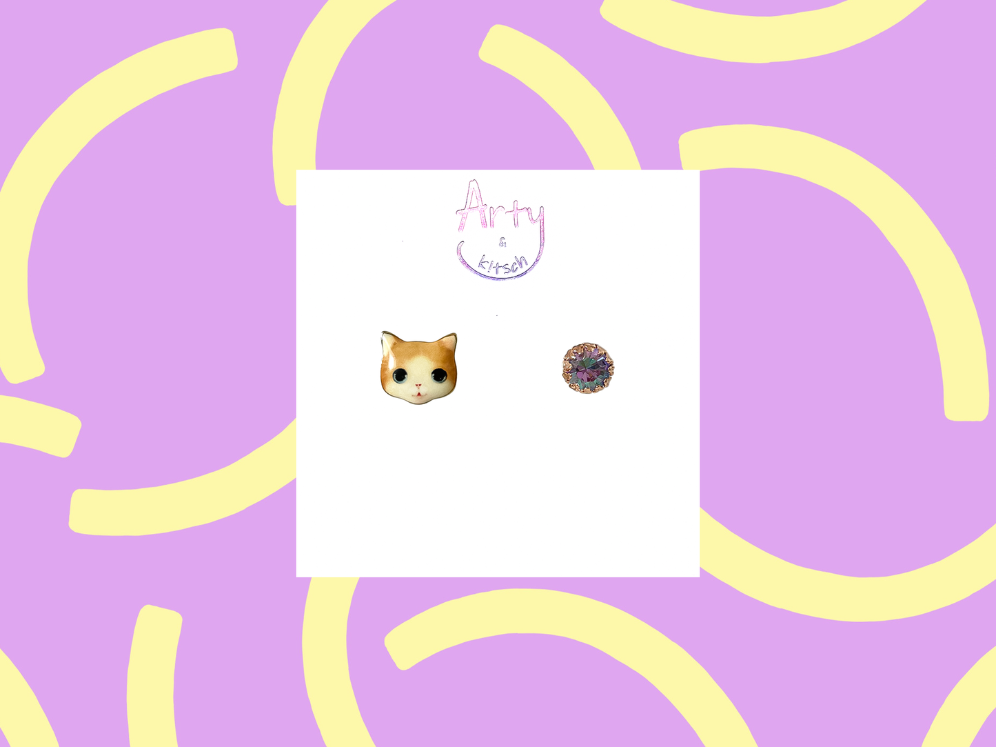 Yellow Cat Mismatched Studs