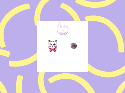 Bow Cat Mismatched Studs