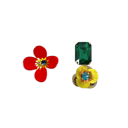 Red Flower Mismatched Earrings