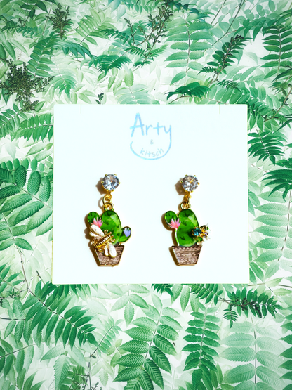 Green Cactus Earrings