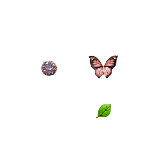 Pink Butterfly & Leaf Studs- Set of three